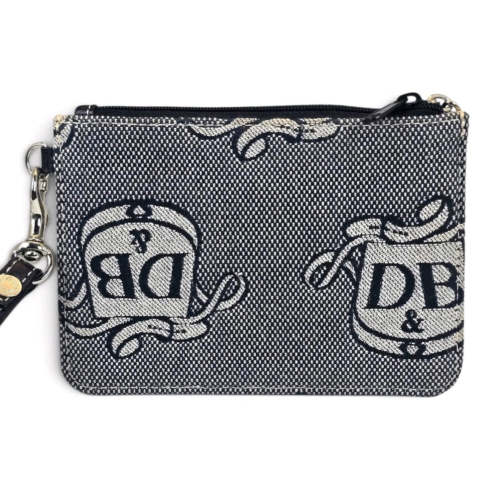 Dooney & Bourke Donegal Crest Wristlet Black Gray Woven Canvas Logo Zip